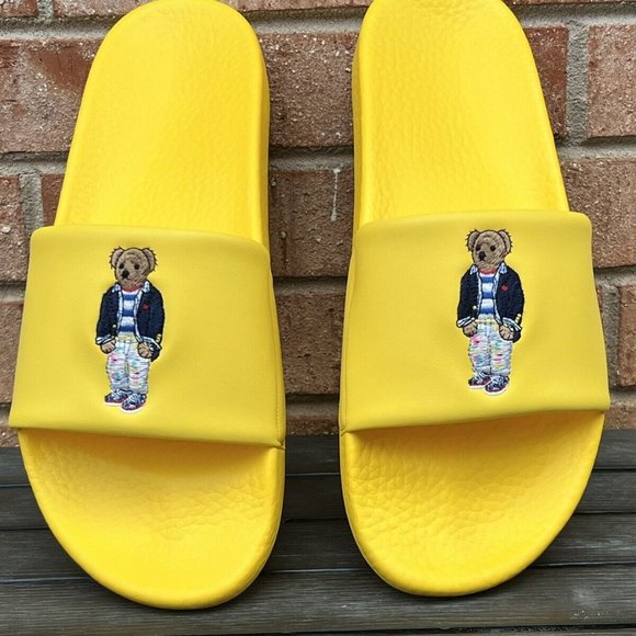 Polo Ralph Lauren BIG POLO BEAR Pool Slides Sandals Yellow Men Size 12 NEW main image 8